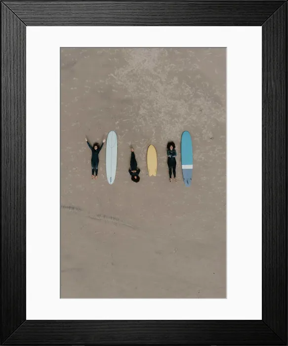 Framed Print : Aerial view of surfers on the beach Framed Print : Aerial view of surfers on the beach