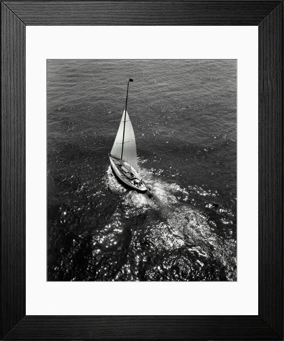 Framed Print : Vintage Photograph. Aerial view of sailboat in the moonlight Framed Print : Vintage Photograph. Aerial view of sailboat in the moonlight