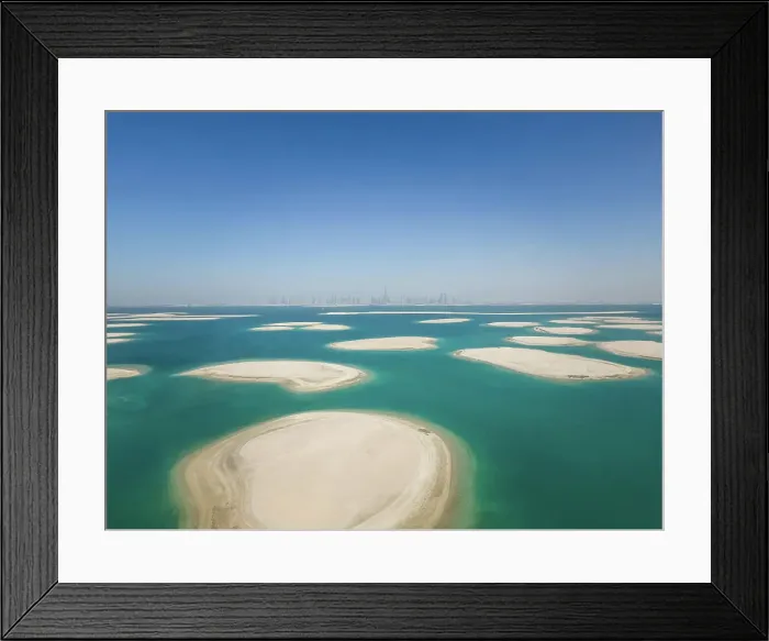 Framed Print : Aerial view of The World Islands in Dubai, United Arab Emirates Framed Print : Aerial view of The World Islands in Dubai, United Arab Emirates