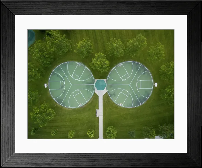 Framed Print : Aerial view of public basketball at public park, Chicago, USA Framed Print : Aerial view of public basketball at public park, Chicago, USA