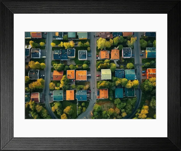 Framed Print : Aerial View of Residential Area in Autumn. Generative AI Framed Print : Aerial View of Residential Area in Autumn. Generative AI