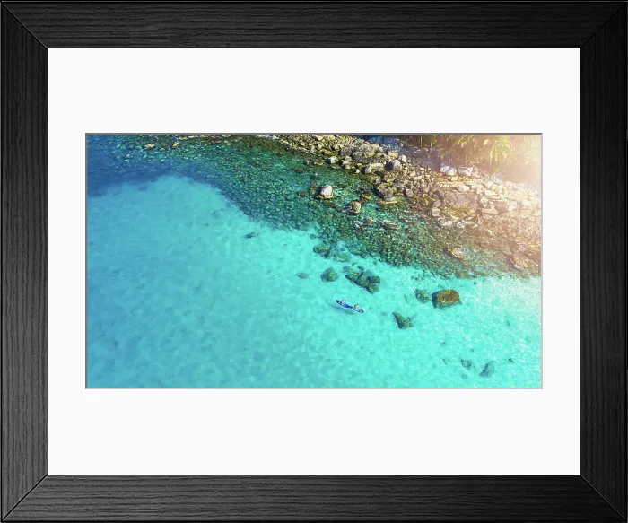 Framed Print : Ocean, drone and people on paddle board for vacation adventure Framed Print : Ocean, drone and people on paddle board for vacation adventure