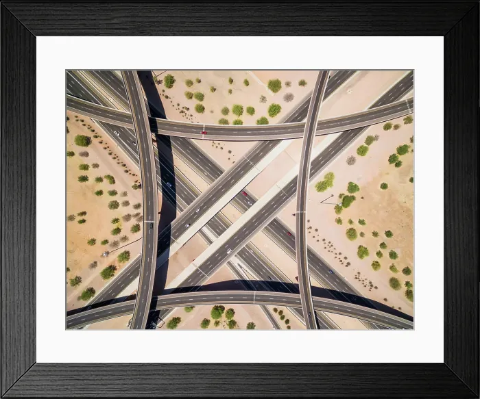 Framed Print : Aerial view of multi-lane road intersection on desert landscape, Las Vegas, USA
