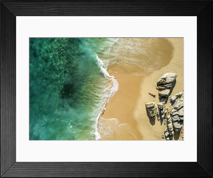 Framed Print : Aerial view of a person on the beach at Playa de los Amantes, Cabo San Lucas, Baja California, Mexico Framed Print : Aerial view of a person on the beach at Playa de los Amantes, Cabo San Lucas, Baja California, Mexico