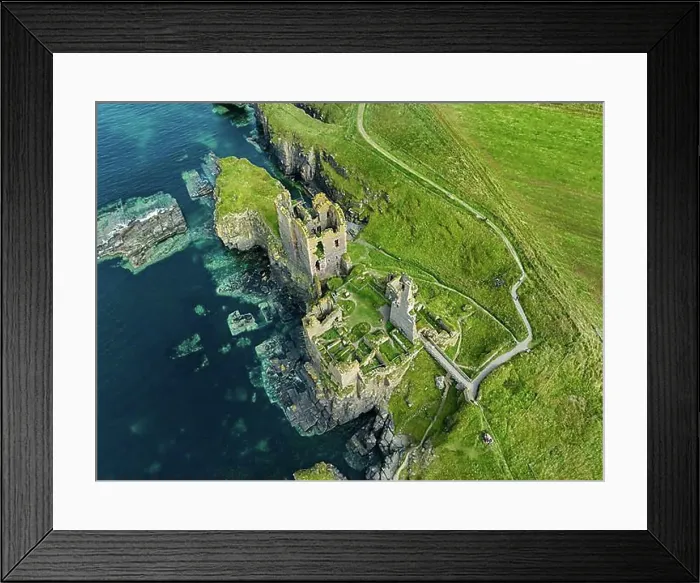 Framed Print : Aerial view of Girnigoe and Sinclair Castle ruins Framed Print : Aerial view of Girnigoe and Sinclair Castle ruins