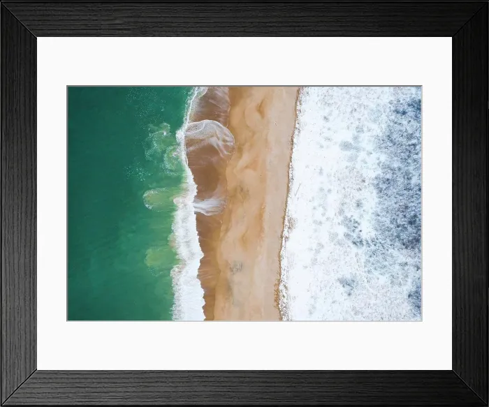 Framed Print : Ocean on a Sandy Beach Shoreline from Aerial Drone Framed Print : Ocean on a Sandy Beach Shoreline from Aerial Drone