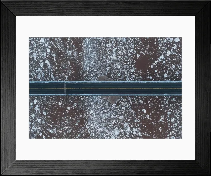 Framed Print : Aerial over Bridge and Ice Filled River Framed Print : Aerial over Bridge and Ice Filled River