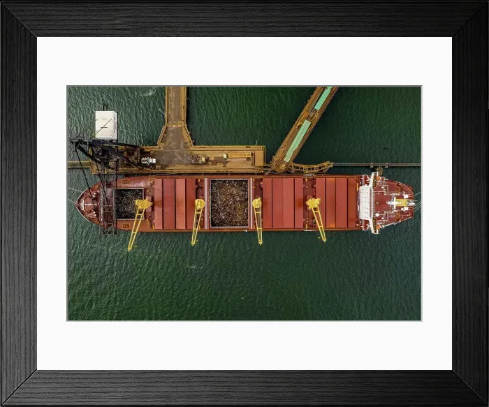 Framed Print : Aerial view of a cargo ship loaded with scrap metal Framed Print : Aerial view of a cargo ship loaded with scrap metal