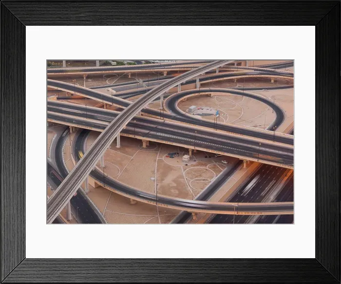 Framed Print : UAE, Dubai, Downtown Dubai, Sheik Zayed Road interchange, elevated view Framed Print : UAE, Dubai, Downtown Dubai, Sheik Zayed Road interchange, elevated view