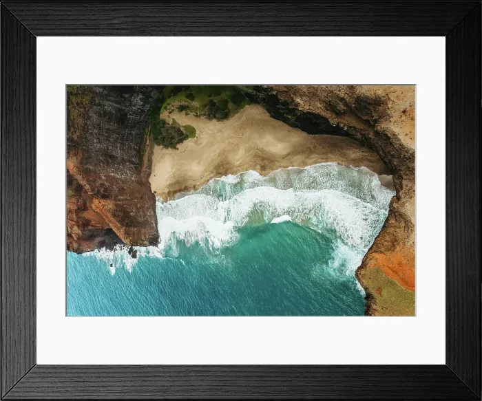 Framed Print : Tropical Beach with waves in Kauai Framed Print : Tropical Beach with waves in Kauai
