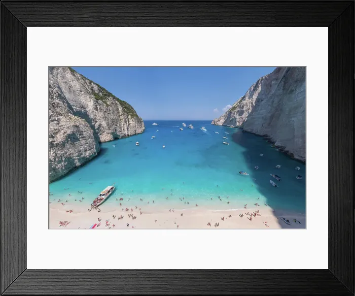 Framed Print : Panoramic aerial view of tourist on the beach on Zakinthos island, Greece Framed Print : Panoramic aerial view of tourist on the beach on Zakinthos island, Greece