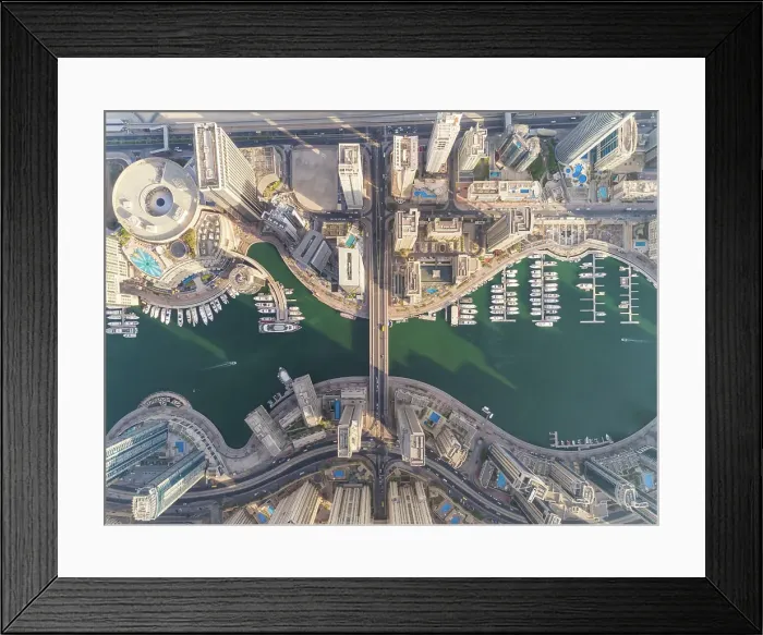Framed Print : Aerial view of buildings and yachts in Marina Promenade, Dubai, United Arab Emirates Framed Print : Aerial view of buildings and yachts in Marina Promenade, Dubai, United Arab Emirates