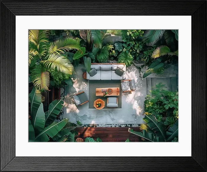 Framed Print : A serene courtyard with tropical plants Framed Print : A serene courtyard with tropical plants