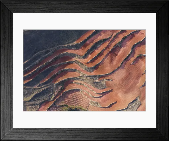 Framed Print : Aerial view of terraces landscape during the dry season in Islallana, La rioja, Spain