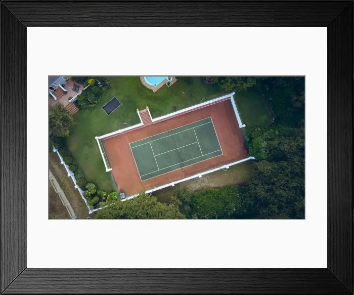 Framed Print : Aerial view of a tennis court layout with copy space. sports, competition and tournament concept