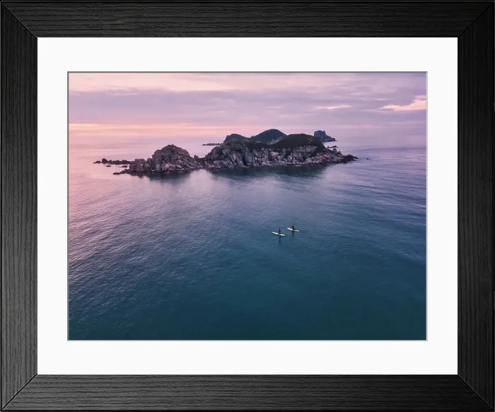 Framed Print : Aerial view of SUP surfers, Triozerye, Primorsky region, Russia Framed Print : Aerial view of SUP surfers, Triozerye, Primorsky region, Russia