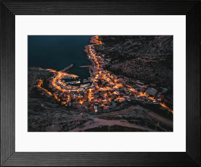 Framed Print : Aerial View of the Parc National des Calanques in Marseille at night, France Framed Print : Aerial View of the Parc National des Calanques in Marseille at night, France