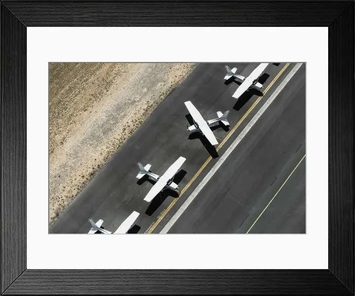 Framed Print : Aerial view of four airplanes on runway, St Kilda, Melbourne, Victoria, Australia