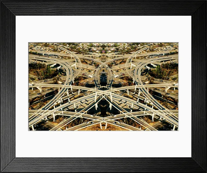 Framed Print : Abstract symmetrical aerial view of flyovers and highways, Los Angeles, California, USA Framed Print : Abstract symmetrical aerial view of flyovers and highways, Los Angeles, California, USA