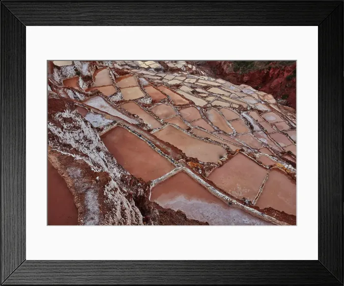 Framed Print : Aerial view of salt evaporation ponds in terraced fields Framed Print : Aerial view of salt evaporation ponds in terraced fields
