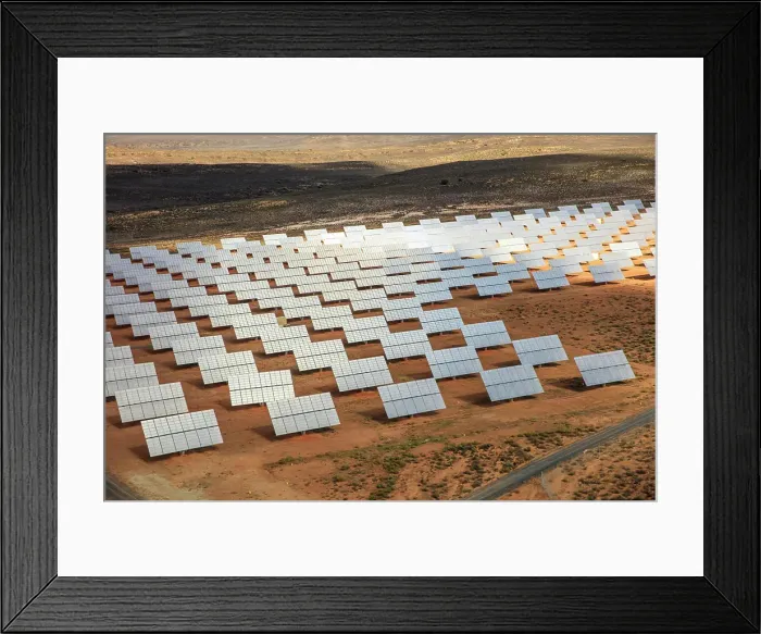 Framed Print : Aerial view of solar panels in a desert area Framed Print : Aerial view of solar panels in a desert area