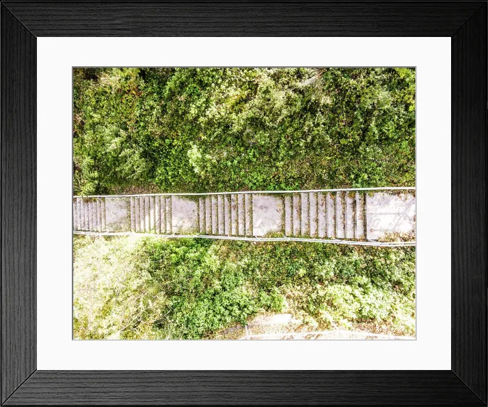 Framed Print : Aerial view of concrete stairs with fallen leaves in park Framed Print : Aerial view of concrete stairs with fallen leaves in park