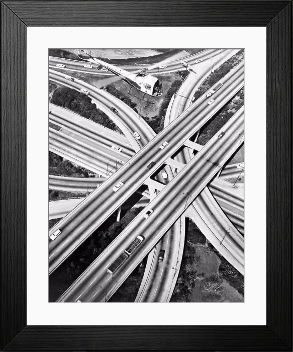 Framed Print : Los Angeles, California: c. 1965. A five freeway interchange in Los Angeles