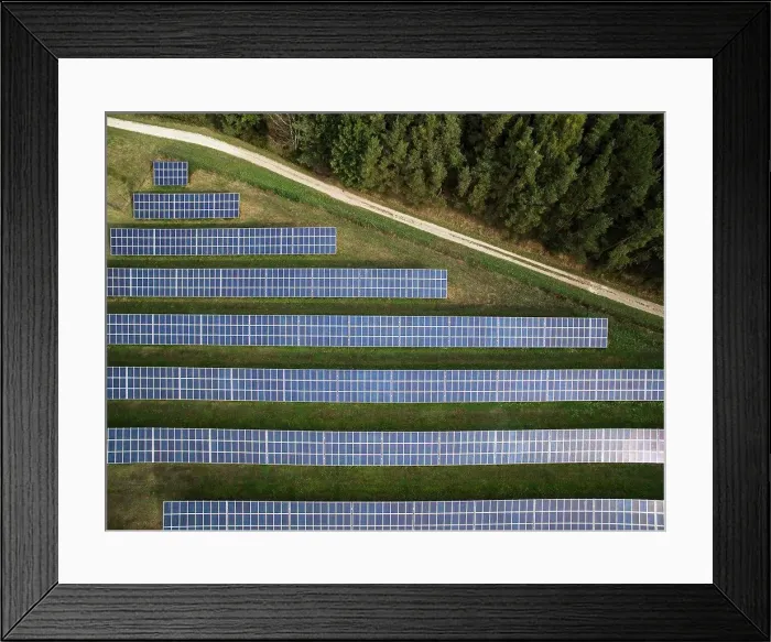 Framed Print : Aerial view of solar panels in field Framed Print : Aerial view of solar panels in field