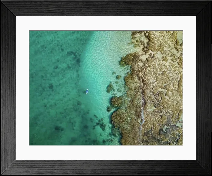 Framed Print : Aerial view of surfer, Sumbawa, Indonesia