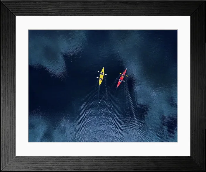 Framed Print : Aerial view of people kayaking in Vuoksi river