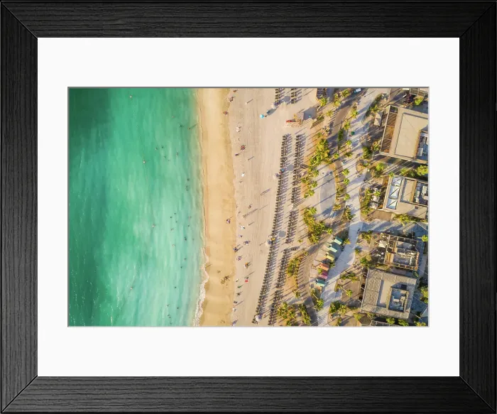 Framed Print : Aerial view of a luxury beach with palm trees, Dubai, U.A.E