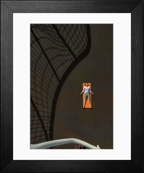 Framed Print : Young woman doing yoga, Aerial view Framed Print : Young woman doing yoga, Aerial view