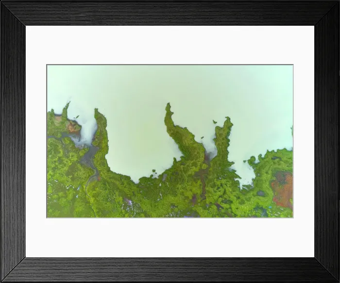 Framed Print : Cloudy water near green shore Framed Print : Cloudy water near green shore