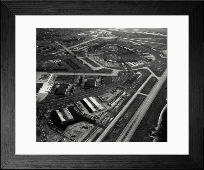 Framed Print : Vintage Photograph. Aerial view of hangars at New York International Airport, New York City Framed Print : Vintage Photograph. Aerial view of hangars at New York International Airport, New York City