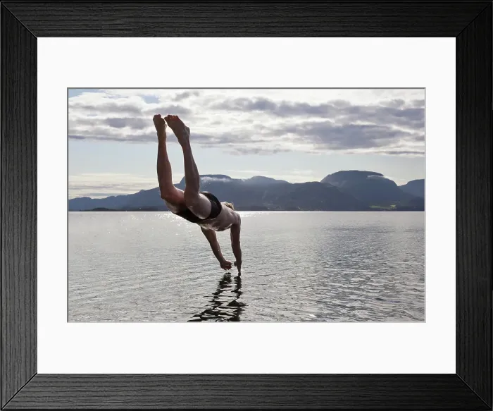 Framed Print : Man diving into water, Aure, Norway