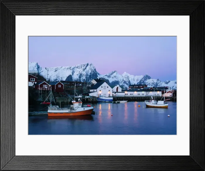 Framed Print : The fishing village of Reine at dusk, Lofoten, Norway Framed Print : The fishing village of Reine at dusk, Lofoten, Norway