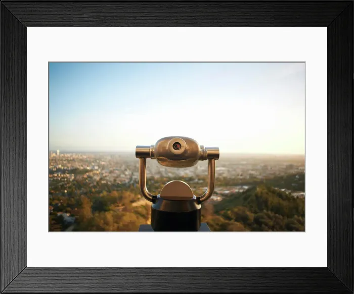 Framed Print : Coin-operated binoculars overlooking Hollywood, Los Angeles, USA
