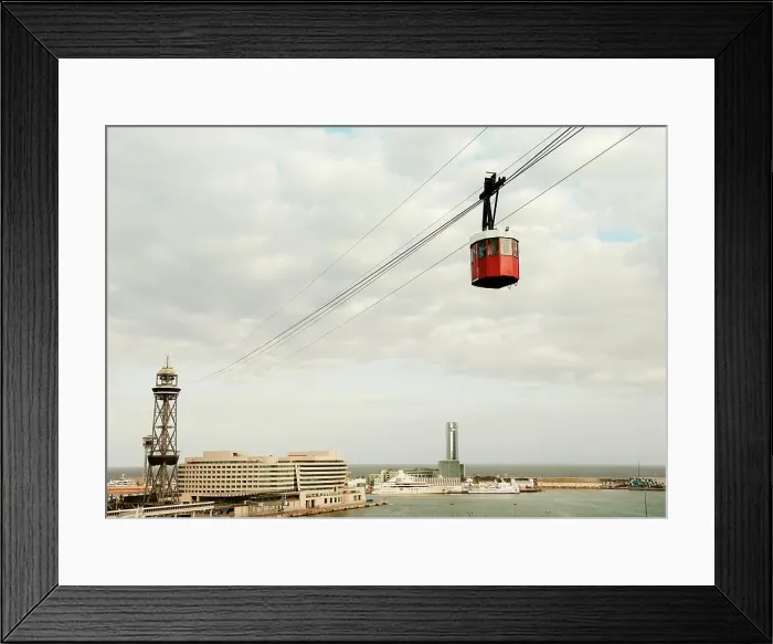 Framed Print : Elevated view of harbour and cable car, Barcelona, Spain