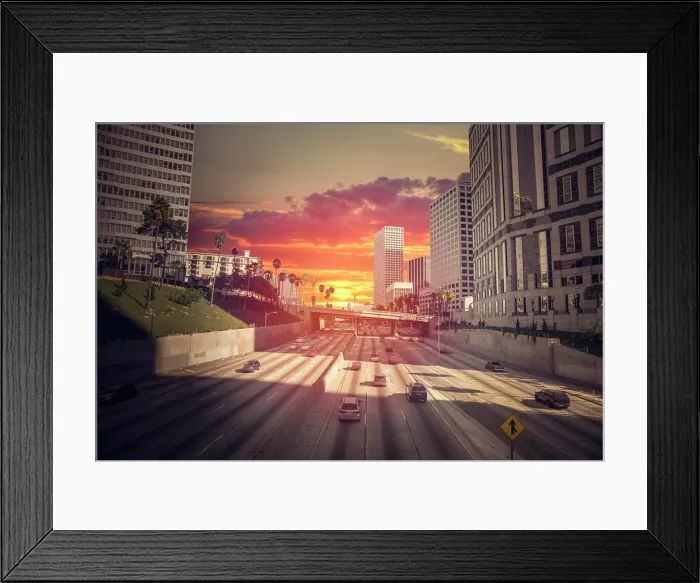 Framed Print : Los Angeles views of the road and the city. Los Angeles