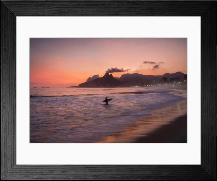 Framed Print : Brazil, Rio de Janeiro, Beach and sea waves at sunset Framed Print : Brazil, Rio de Janeiro, Beach and sea waves at sunset