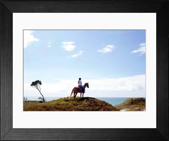 Framed Print : Horse rider on hilltop, Pakiri Beach, Auckland, New Zealand Framed Print : Horse rider on hilltop, Pakiri Beach, Auckland, New Zealand
