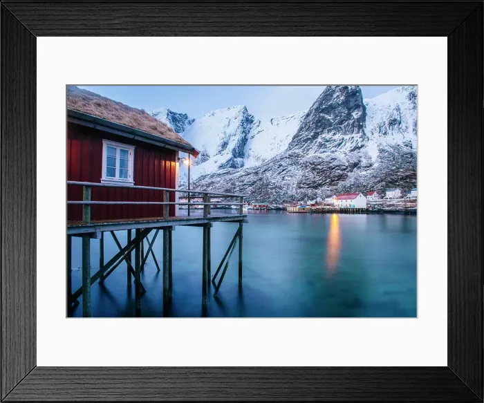 Framed Print : Traditional fishing hut on stilts, Reine, Lofoten, Norway Framed Print : Traditional fishing hut on stilts, Reine, Lofoten, Norway