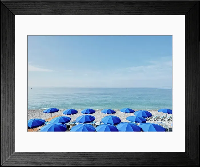 Framed Print : Rows of blue beach umbrellas, Nice, Cote d'azur, France Framed Print : Rows of blue beach umbrellas, Nice, Cote d'azur, France