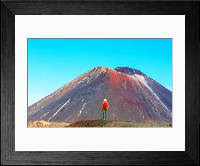Framed Print : Man walking on hike trail route with New Zealand volcano, Tramping, hiking, travel in New Zealand Framed Print : Man walking on hike trail route with New Zealand volcano, Tramping, hiking, travel in New Zealand