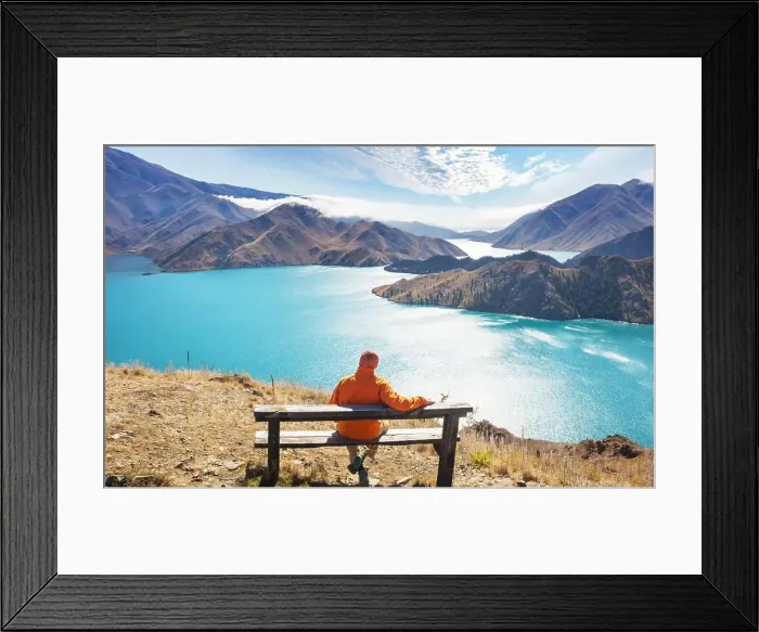 Framed Print : Hiking and tramping in New Zealand. Travel and adventure concept