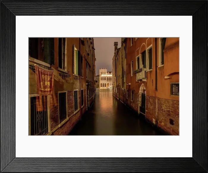 Framed Print : Old row of houses at canal at night, Venice, Veneto, Italy Framed Print : Old row of houses at canal at night, Venice, Veneto, Italy