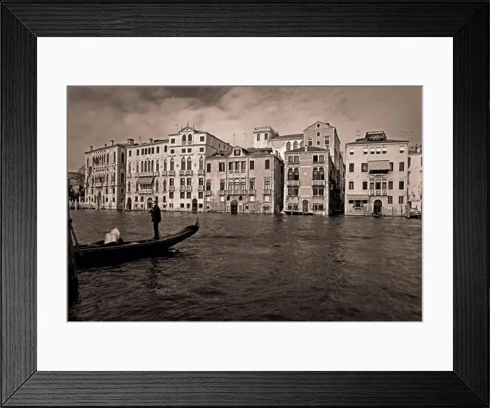 Framed Print : Italy, Venice, Grand Canal, gondolier, row of houses Framed Print : Italy, Venice, Grand Canal, gondolier, row of houses