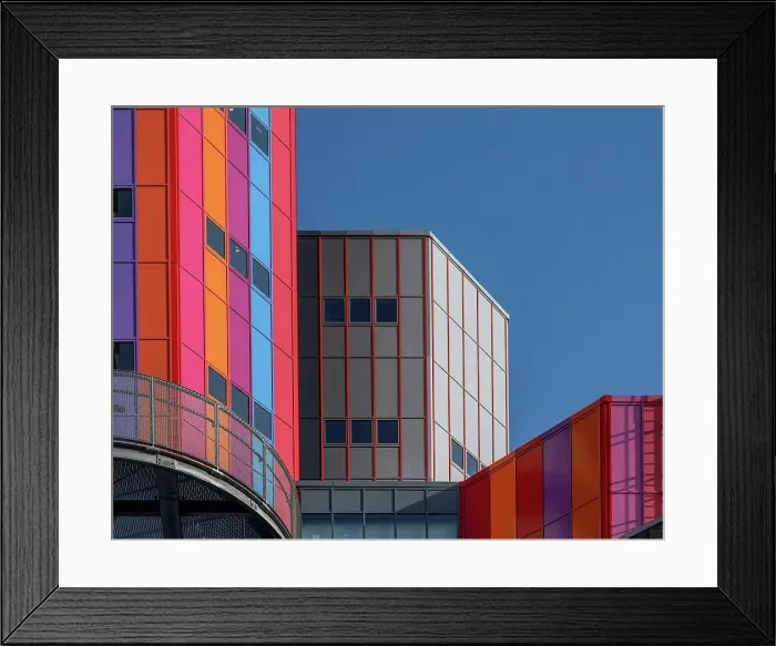 Framed Print : colorful buildings, University of Duisburg Essen, Campus Essen, blue sky Framed Print : colorful buildings, University of Duisburg Essen, Campus Essen, blue sky