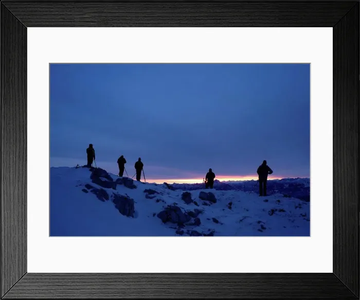 Framed Print : Photographers to the Benediktenwand in winter at sunrise, Bavarian Alps, Bavaria, Germany
