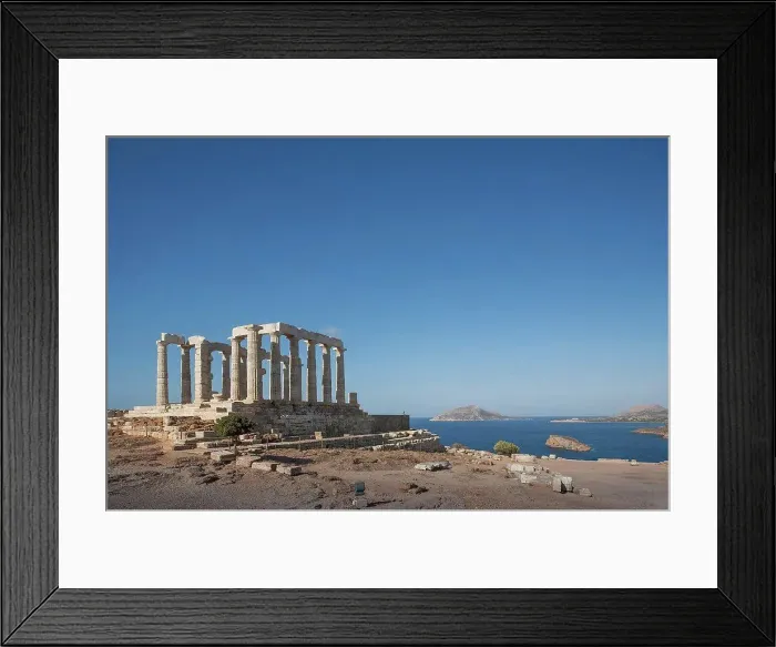 Framed Print : Temple of Poseidon ruins under blue sky, Cap Sunion, Greece Framed Print : Temple of Poseidon ruins under blue sky, Cap Sunion, Greece